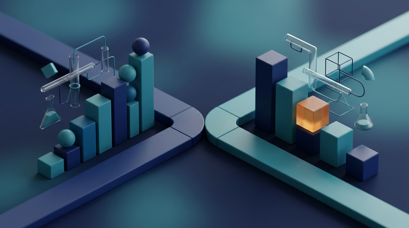 Abstract 3D illustration of two paths reflecting A/B testing