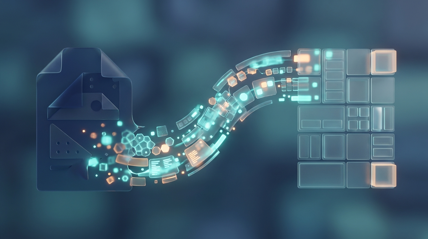 Abstract invoice that becomes structured data, symbol of automatic invoice interpretation