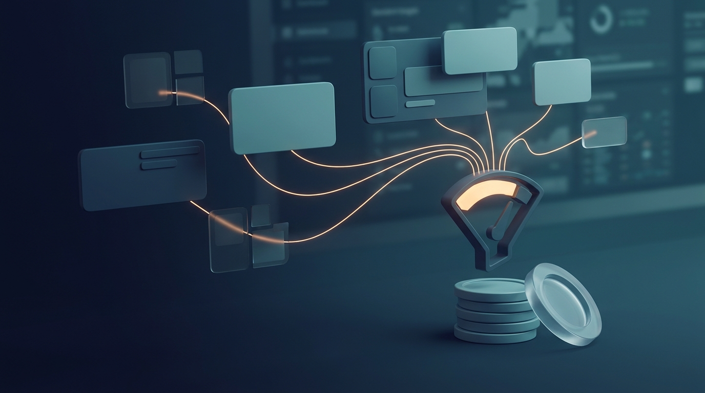Abstract 3D illustration of subscription cards collected in a cost overview, symbol for tracking SaaS costs.