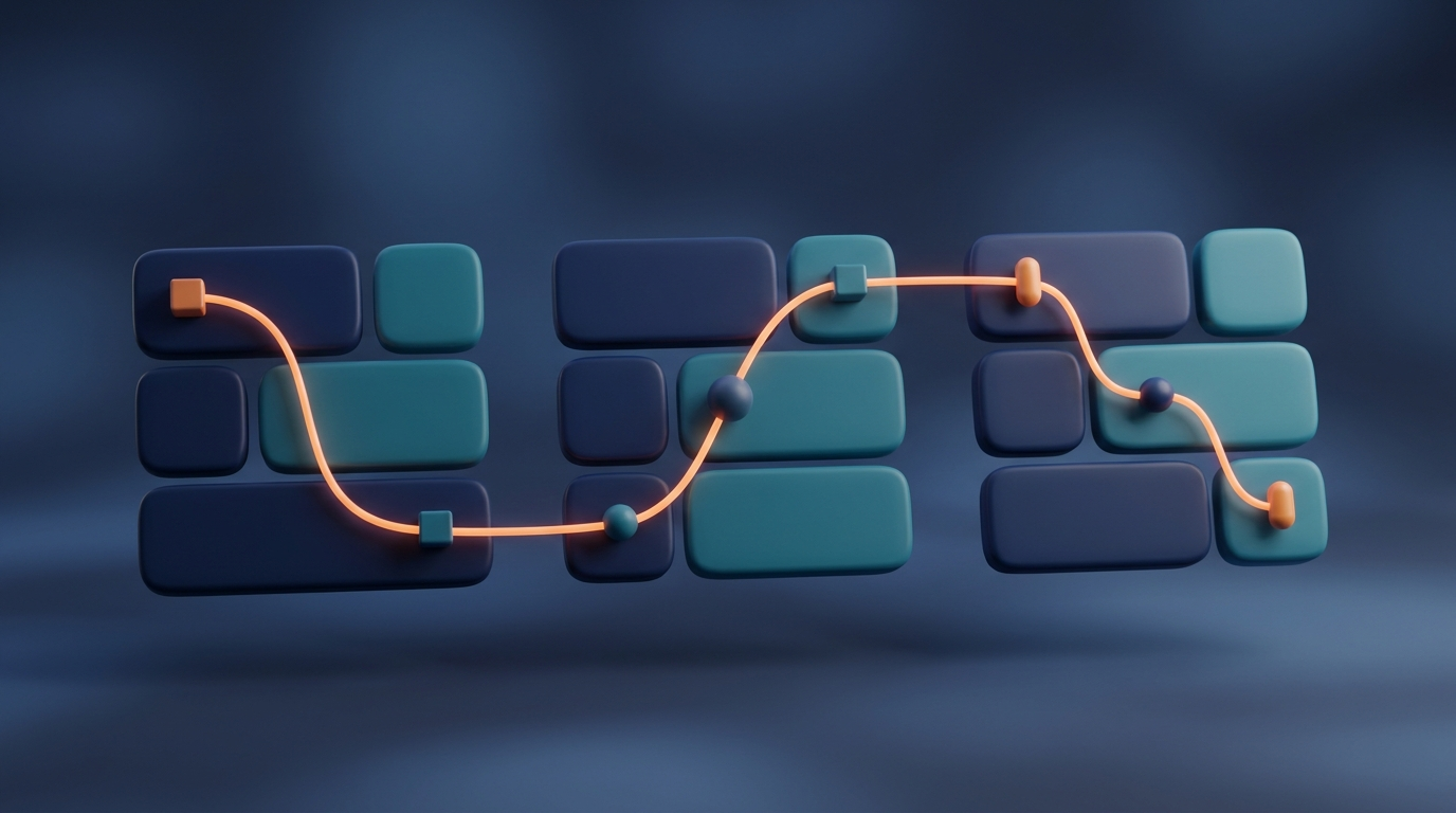 Abstract 3D illustration of a timeline with organized boxes symbolizing a content calendar