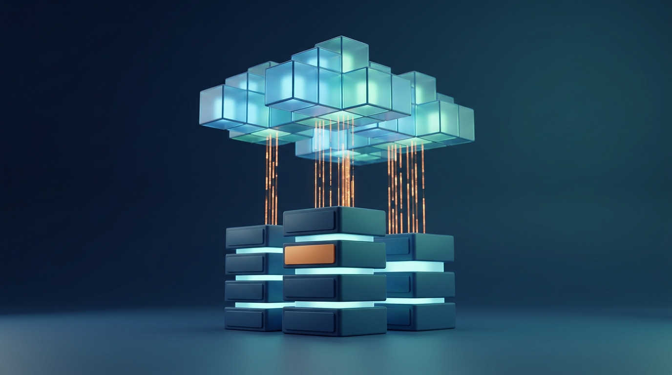 Abstract cloud with data flows migrating from servers