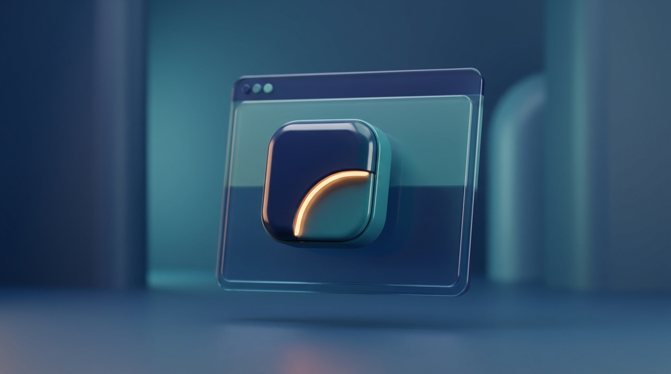 Abstract app icon emerging from a browser window, symbolizing a PWA installed without an app store