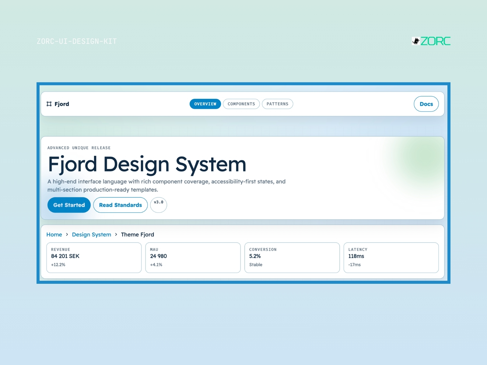 Fjord Design System med fokus på gränssnittsdesign och moderna komponenter från ZORC
