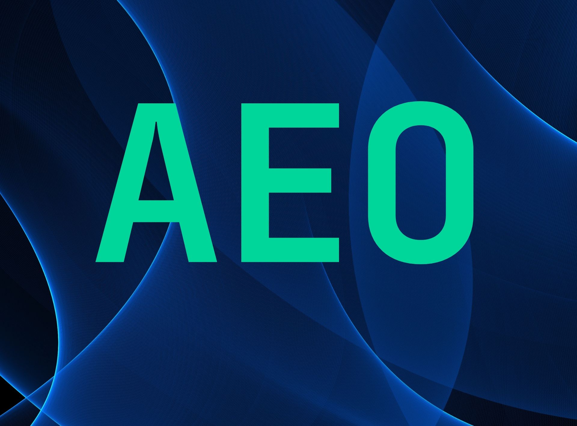 Abstrakt design med texten AEO, relaterad till AI, webbutveckling och ZORC