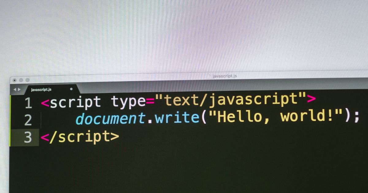 Kodexempel i JavaScript som visar hur man skriver ut text på en webbsida, relevant för webbutveckling och design