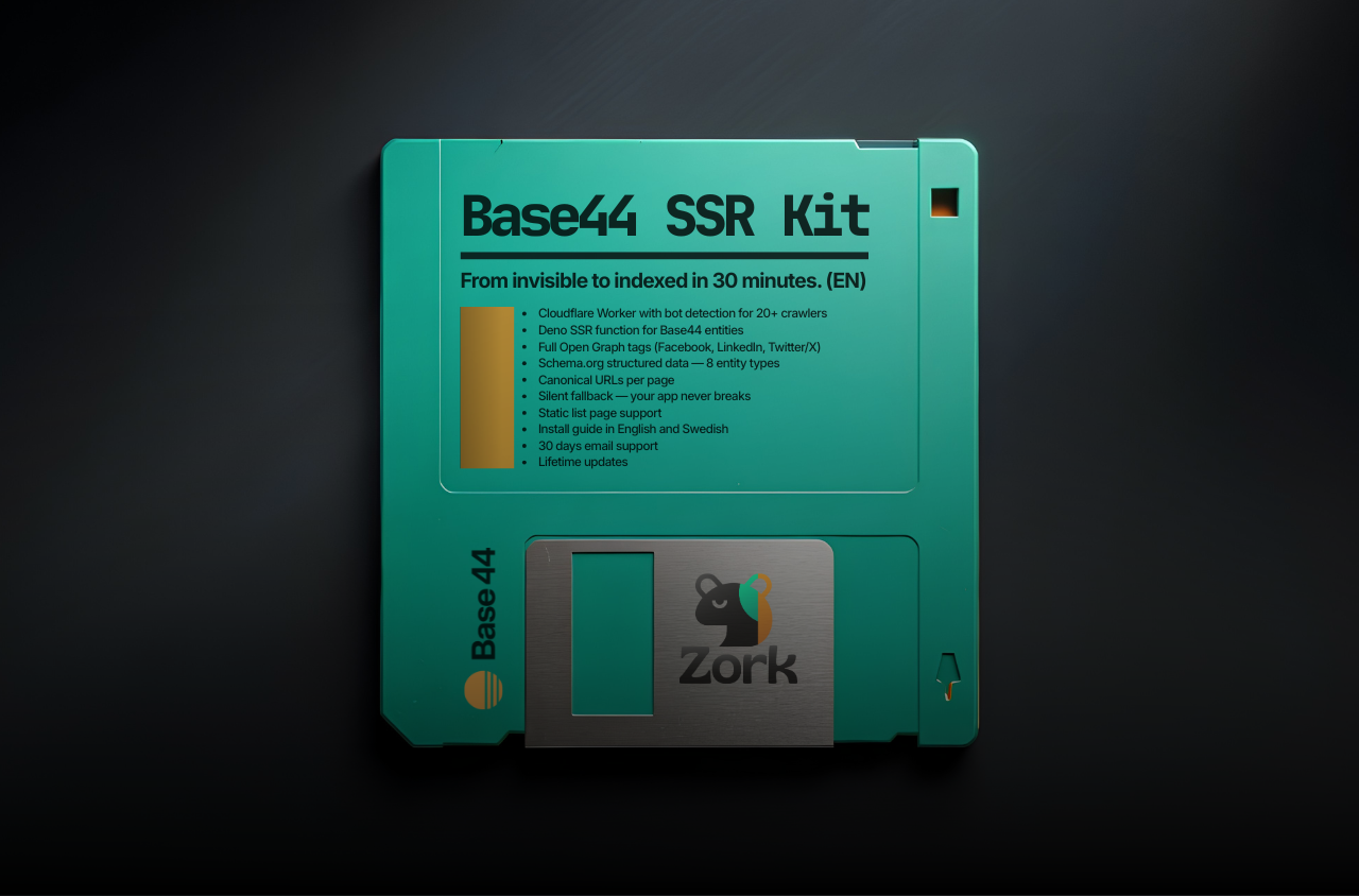 ZORC SSR Kit for Base44 — Cloudflare Worker and Deno SSR function that makes React SPAs visible to Google, LinkedIn and AI search engines.