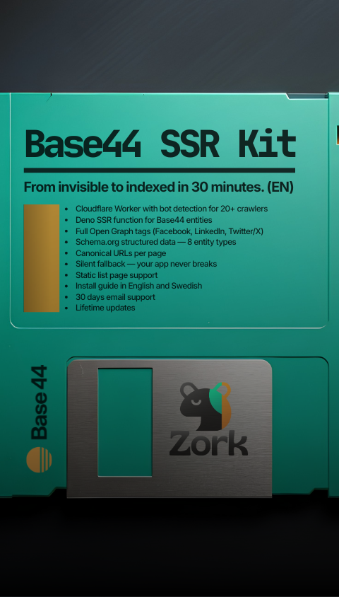 ZORC SSR Kit for Base44 — Cloudflare Worker and Deno SSR function that makes React SPAs visible to Google, LinkedIn and AI search engines.