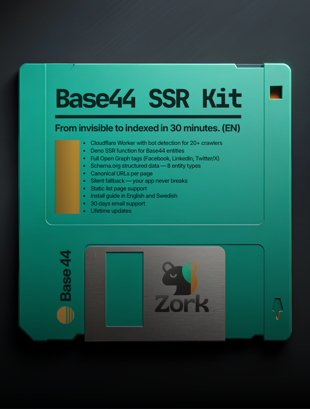 ZORC SSR Kit for Base44 — Cloudflare Worker and Deno SSR function that makes React SPAs visible to Google, LinkedIn and AI search engines.