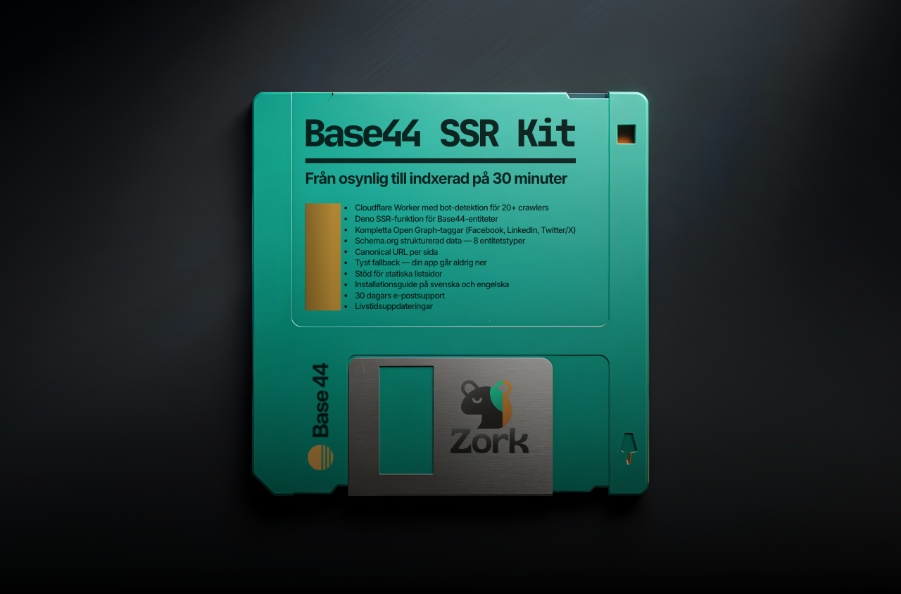 ZORC SSR Kit för Base44 — Cloudflare Worker och Deno SSR-funktion som gör React SPA:er synliga för Google, LinkedIn och AI-sökmotorer.