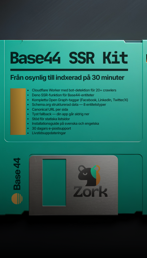 ZORC SSR Kit för Base44 — Cloudflare Worker och Deno SSR-funktion som gör React SPA:er synliga för Google, LinkedIn och AI-sökmotorer.