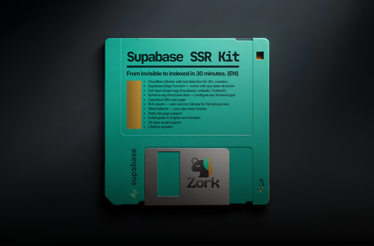 ZORC SSR Kit for Supabase — Cloudflare Worker and Supabase Edge Function that makes Lovable and React apps visible to Google, LinkedIn and AI search engines.