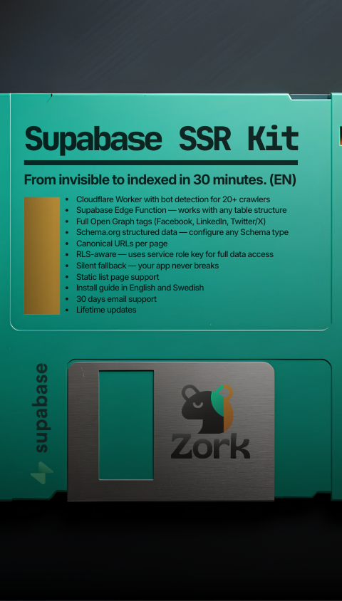 ZORC SSR Kit for Supabase — Cloudflare Worker and Supabase Edge Function that makes Lovable and React apps visible to Google, LinkedIn and AI search engines.
