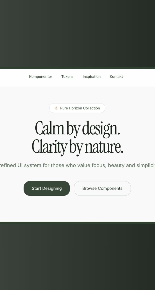 UI-design av ZORC med fokus på enkelhet och skönhet, inkluderar komponenter för webbapplikationer och designinspiration