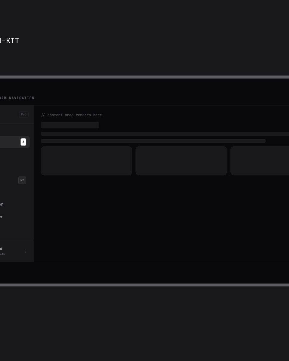 Modul för sidonavigation i ZORC UI-designkit med alla viktiga sektioner som Dashboard och Projekt