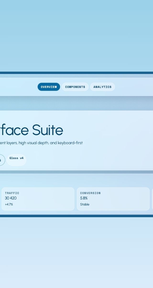 Ocean Interface Suite med glasartad design och avancerade komponenter för webbutveckling och app-användargränssnitt