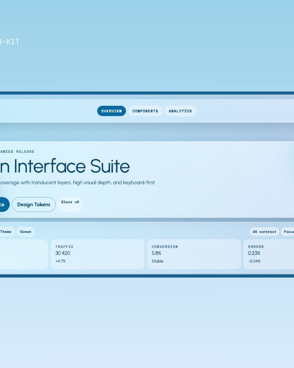 Ocean Interface Suite med glasartad design och avancerade komponenter för webbutveckling och app-användargränssnitt