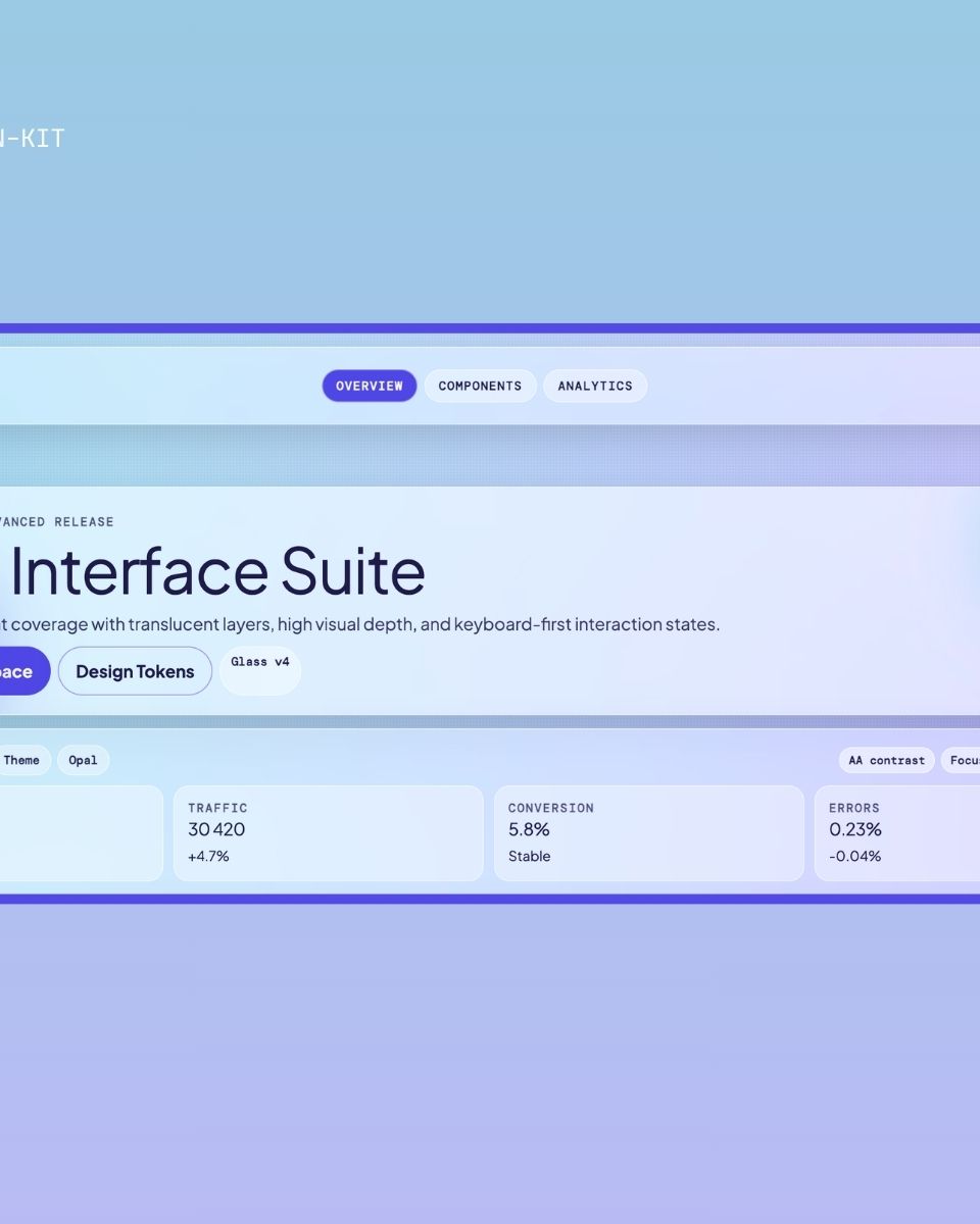 UI-designen för Opal Interface Suite med funktioner som glasartad design och interaktiva komponenter från ZORC