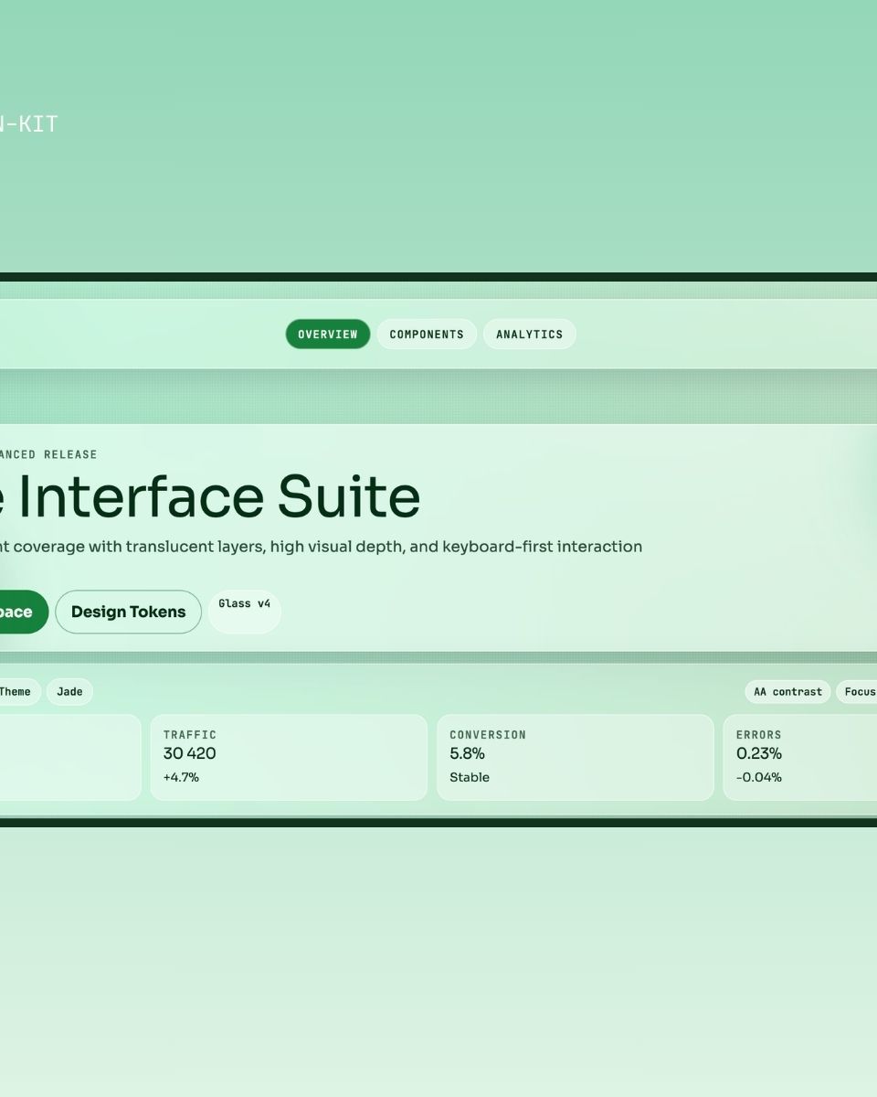 Jade Interface Suite visar statistik och funktioner för webbutveckling och design med ZORC:s UI-design-kit