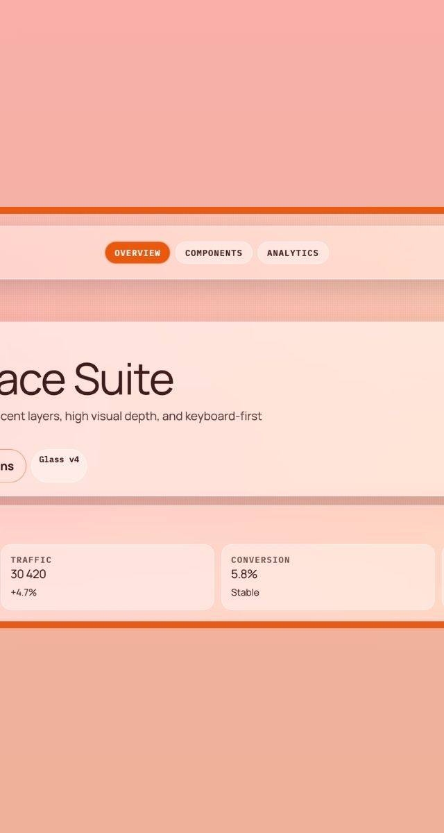 UI-design för ZORC:s Coral Interface Suite med statistik för intäkter och trafik samt designtokens