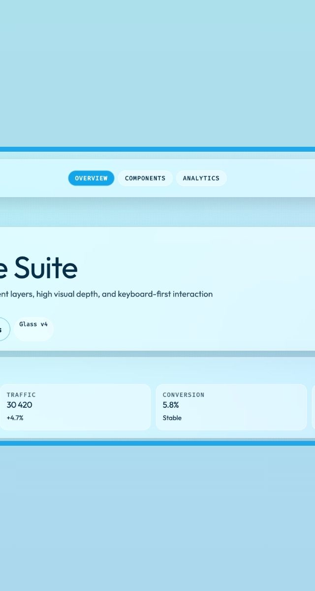 Användargränssnitt för ZORC:s Ice Interface Suite med statistik och designkomponenter för webbutveckling och AI