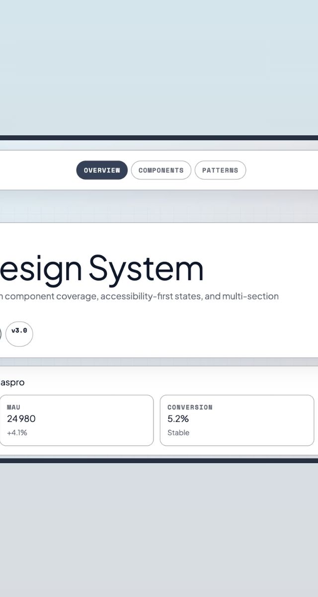 Atlaspro Design System gränssnitt som illustrerar komponenter, standarder och produktionsklara mallar för webbutveckling och design
