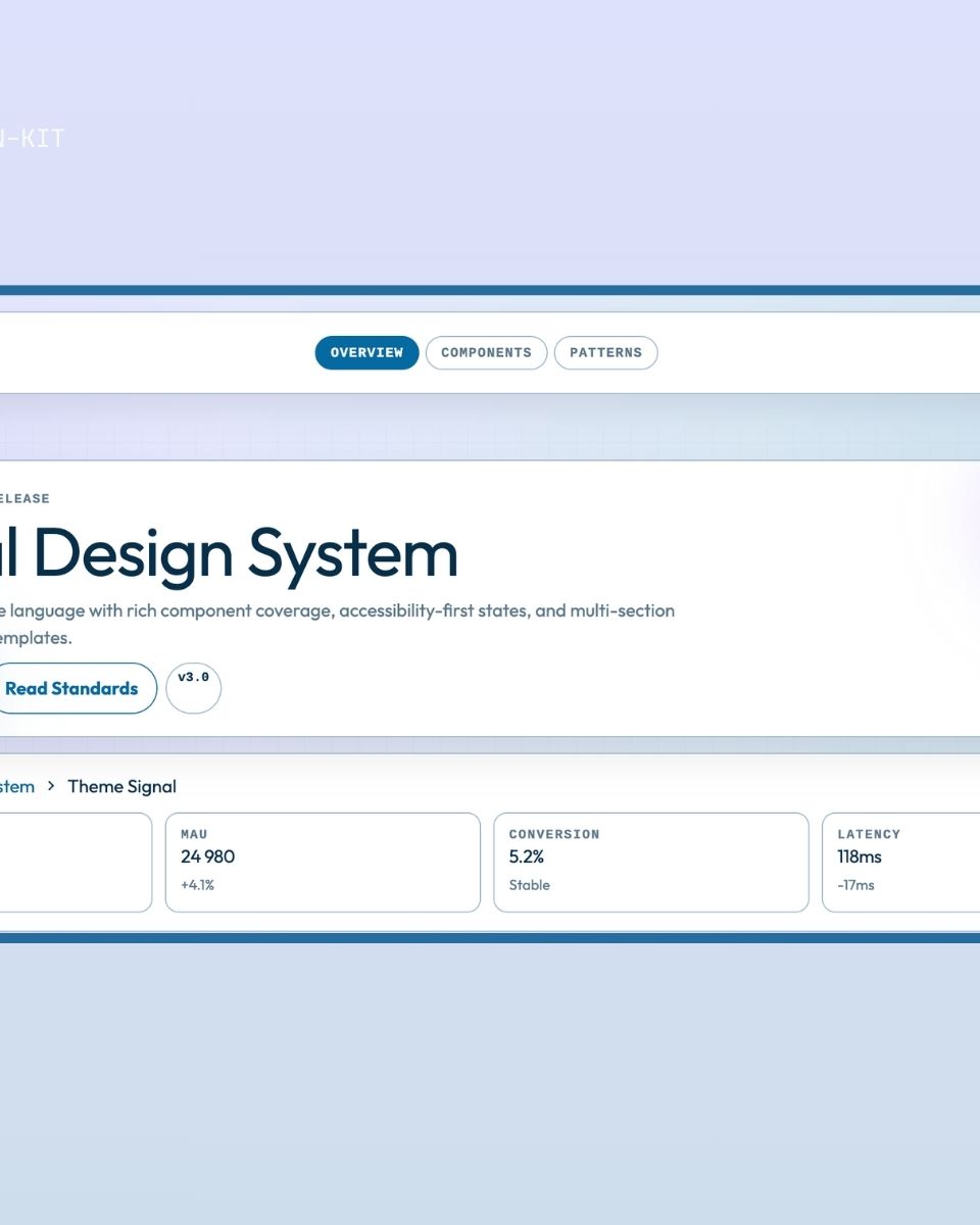 Signal Design System från ZORC med användardata som omsättning, konvertering och latens för webbutveckling och design