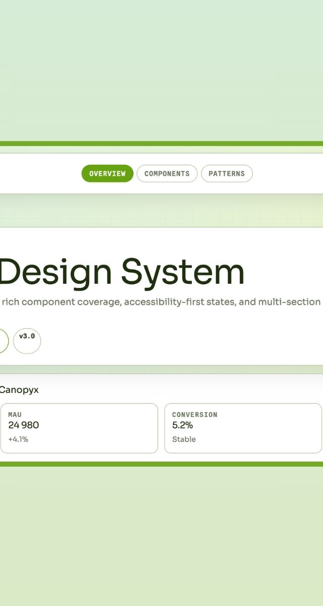 Canopyx design system som visar en användarvänlig gränssnittslösning med fokus på webbutveckling och app-design