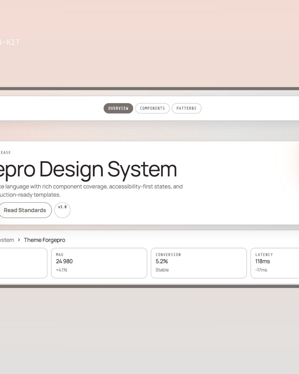 Forgepro Design System från ZORC med statistik och beskrivning av användarvänlighet och designkomponenter