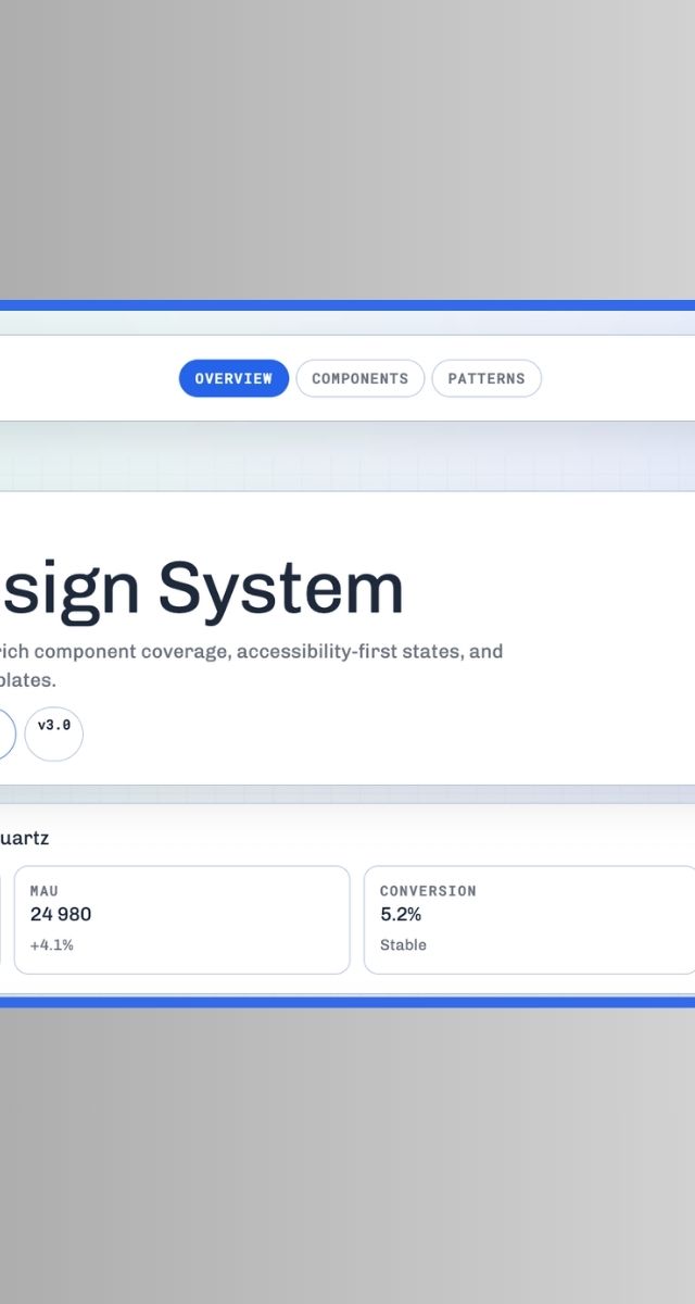 Quartz Design System från ZORC med statistik och funktioner för webbutveckling och design