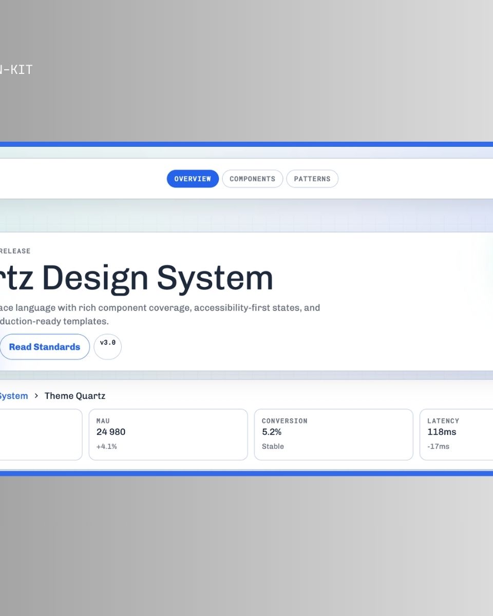 Quartz Design System från ZORC med statistik och funktioner för webbutveckling och design