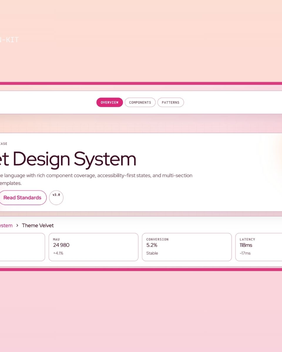 Velvet Design System för webbutveckling med komponenter, tillgänglighetsstandarder och produktionstemplater från ZORC