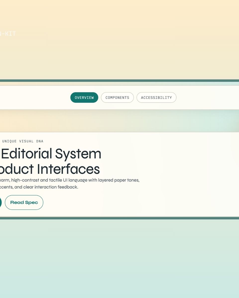 UI-design för Sunlit Editorial System, en del av ZORC:s designkit för webbutveckling med fokus på högkontrast och användarvänlighet